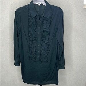 Emerson Fry Dark Green Dress Shirt with Ruffle Accents